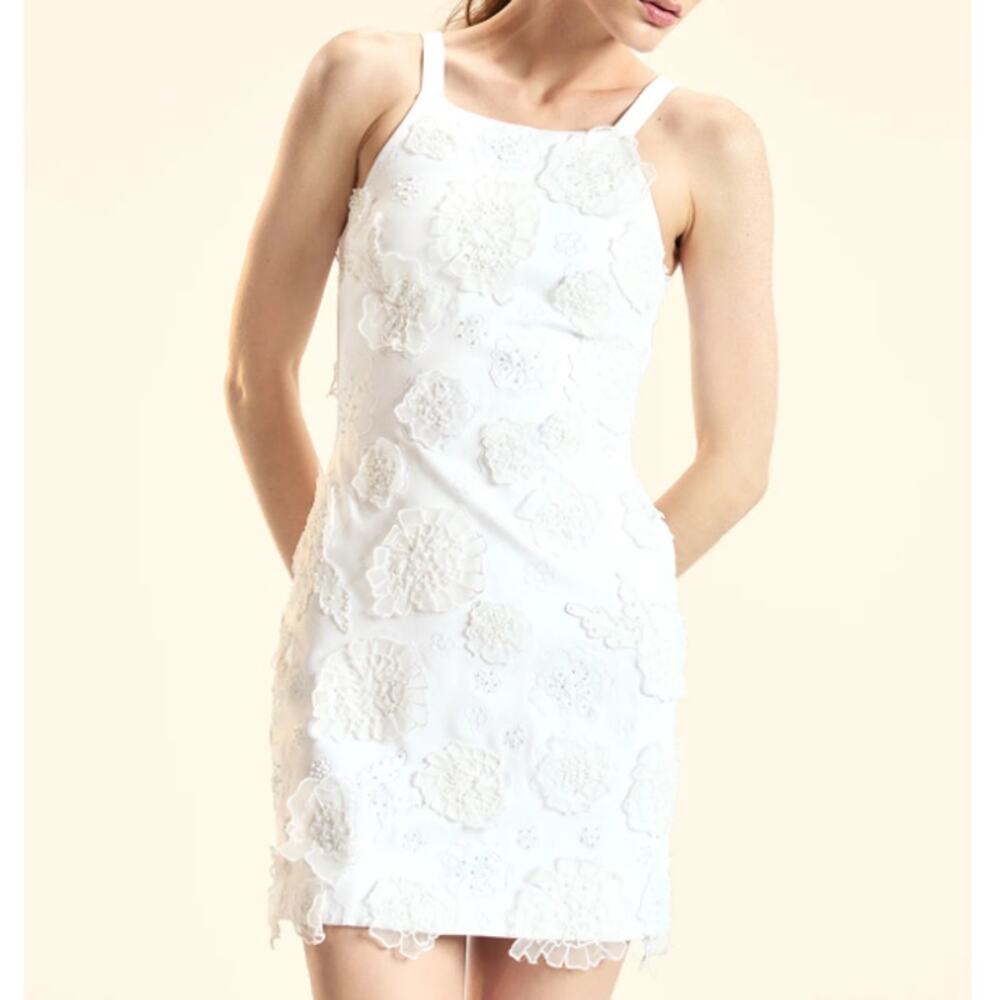 Cynthia Rowley White Embroidered Floral 3D Applique Fitted Mini Dress Size S